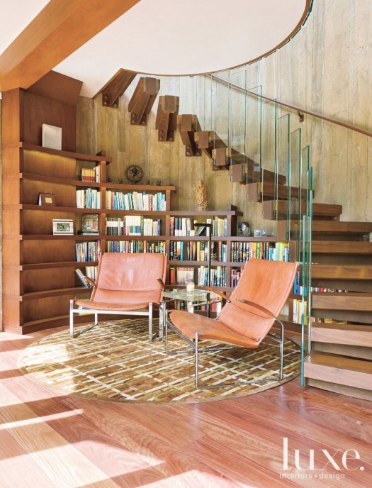Library 1b Library space tucked into staircase, custom rug (Photo David O Marlow for Luxe) (874x1194).jpg